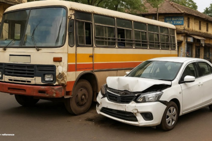 Bus Collides with Car Near Old Mapusa Bus Stand; No Casualties Reported