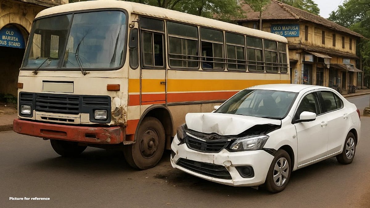 Bus Collides with Car Near Old Mapusa Bus Stand; No Casualties Reported