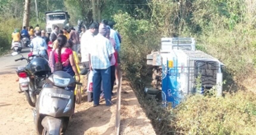 Bus veers off road, falls three metres down into roadside field, leaving 33 passengers injured