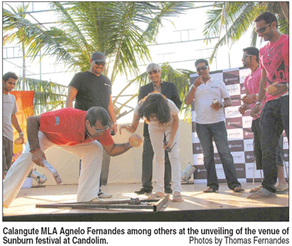 Calangute MLA Agnelo Fernandes among others at the unveiling of the venue of Sunburn festival at Candolim.