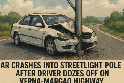 Car Crashes Into Streetlight Pole After Driver Dozes Off on Verna-Margao Highway