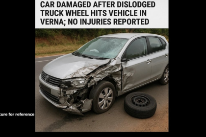 Car Damaged After Dislodged Truck Wheel Hits Vehicle in Verna; No Injuries Reported