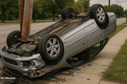 Car Overturns After Hitting Pole on Chimbel Bypass; Driver Escapes Unhurt