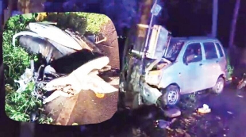 Car driver, scooterist seriously injured in head-on collision at Marna-Siolim