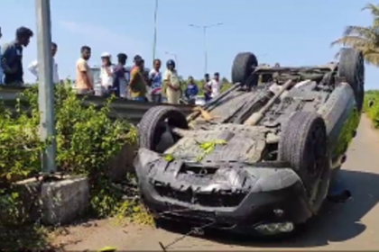 Car loses control and turtles at Bastora highway; No casualties reported