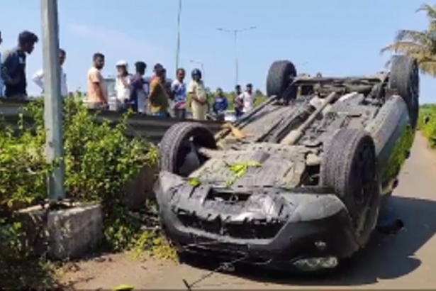 Car loses control and turtles at Bastora highway; No casualties reported