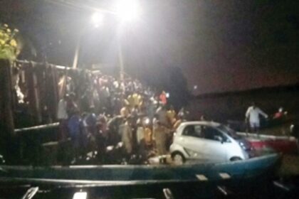 Car submerged at Marcaim ferry wharf
