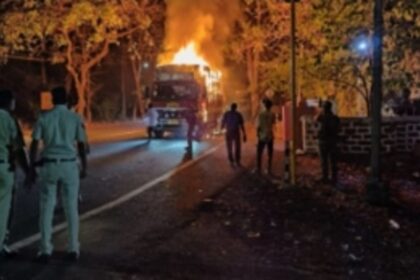 Cargo Truck Engulfed in Flames Near Goa Forest Department Gate