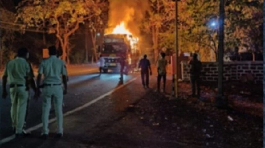 Cargo Truck Engulfed in Flames Near Goa Forest Department Gate