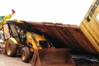 Cargo container overturned