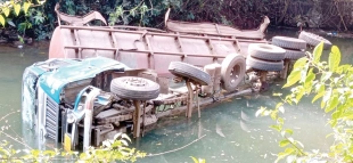 Chemical-laden tanker falls in river at Uguem, driver escapes