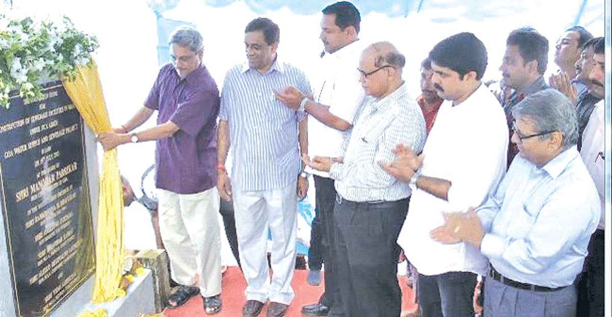 Chief Minister Manohar Parrikar launching the sewerage construction work in Margao on Monday.
