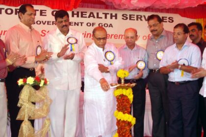 Chief Minister,Digambar Kamat lighting the lamp at the foundation stone laying ceremony for district hospital in Margao.