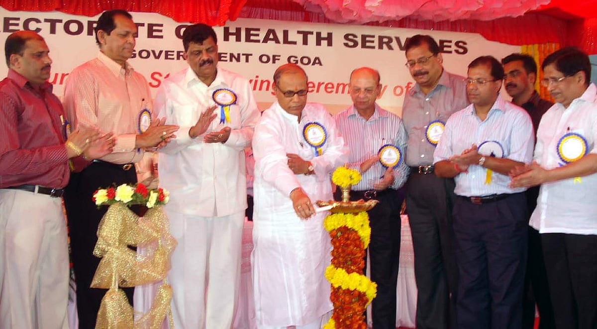 Chief Minister,Digambar Kamat lighting the lamp at the foundation stone laying ceremony for district hospital in Margao.
