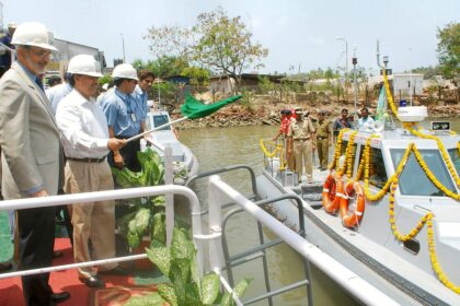 Chief Secretary Sanjay Kumar Srivastava flags off the state-of-art interceptor High Speed Interceptor Boat built by GSL