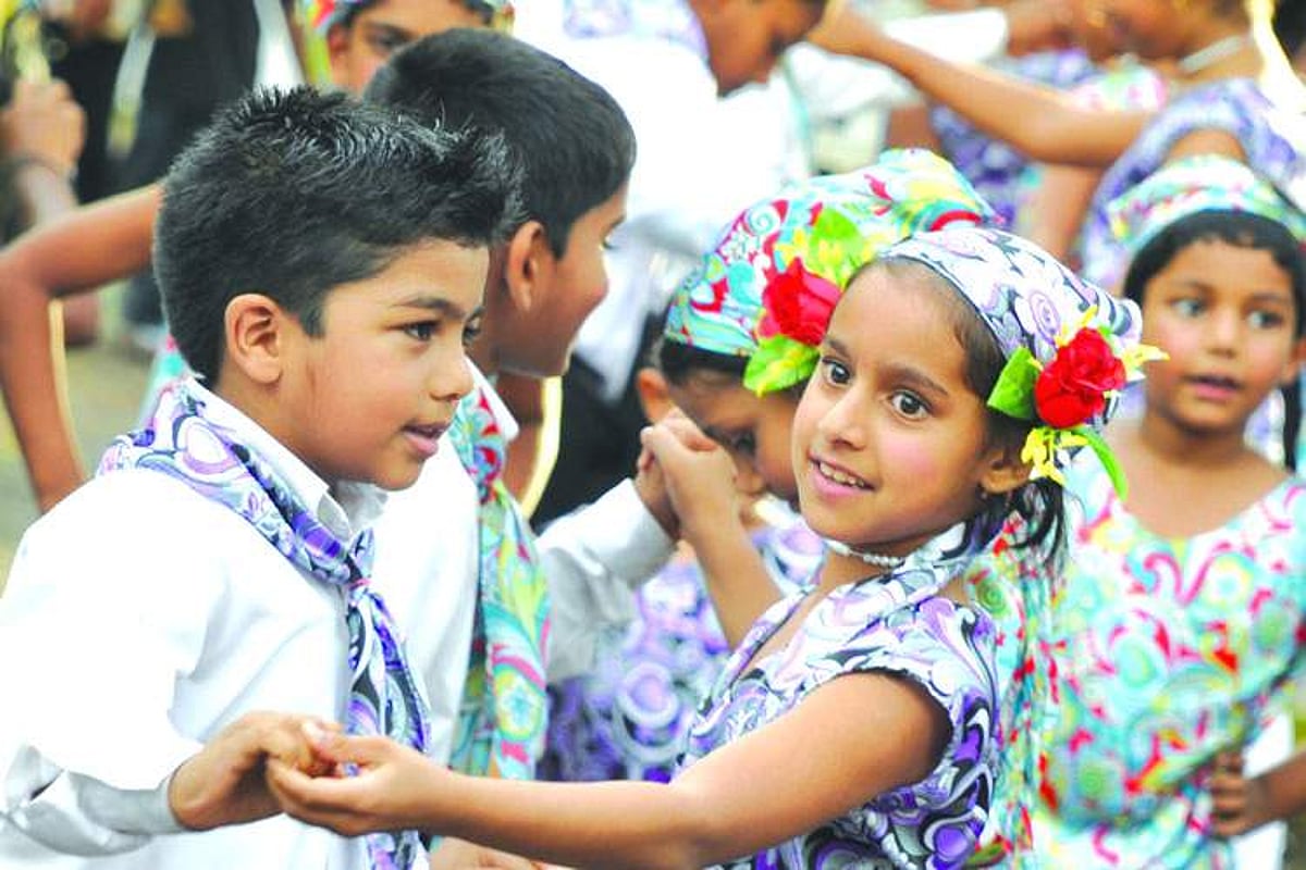 Children participating in the Bonderam festival at Malar, Divar on Saturday.      Photo by Rozario Estibeiro