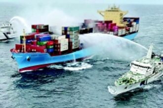 Coast Guard douses fire on container ship Frankfurt