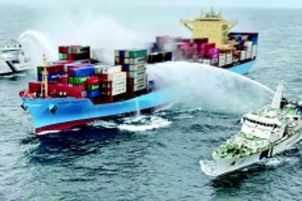 Coast Guard douses fire on container ship Frankfurt