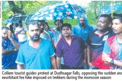 Collem tourist guides oppose steep fee hike imposed on trekkers visiting Dudhsagar Falls