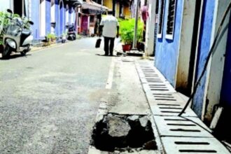 Concrete slab goes down  the drain in Panjim