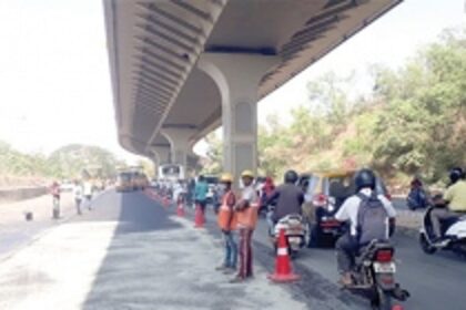 Congestion at Porvorim due to hotmixing work