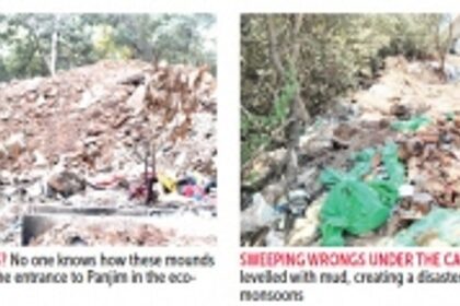 Construction debris recklessly dumped at Patto & ground levelled by  “unknown people” at Panjim’s wetland