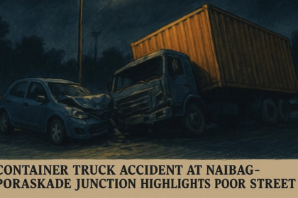 Container Truck Accident at Naibag-Poraskade Junction Highlights Poor Street Lighting