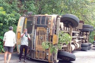 Container truck overturns on  Borim-Bethora road