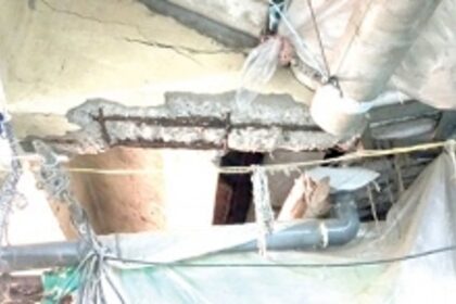 Crumbling Ponda fish market ceiling held together by mere plastic sheets