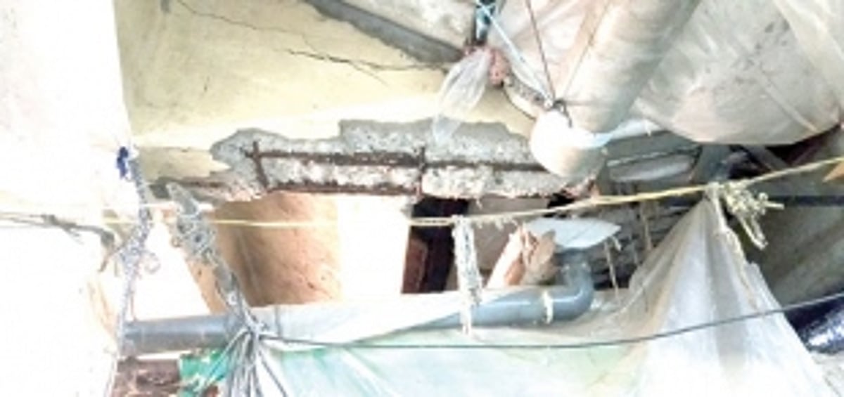 Crumbling Ponda fish market ceiling held together by mere plastic sheets