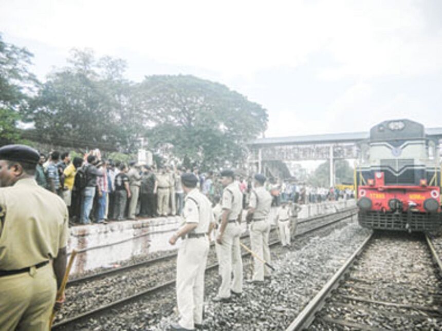 Curchorem MLA Nilesh Cabral along with the people on the railway platform 1 Curchorem MLA Nilesh Cabral along with the people on the railway platform
