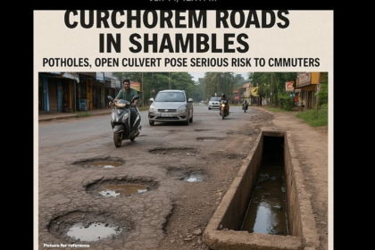 Curchorem Roads in Shambles: Potholes, Open Culvert Pose Serious Risk to Commuters