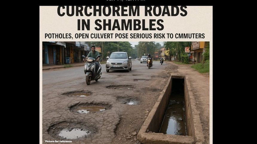 Curchorem Roads in Shambles: Potholes, Open Culvert Pose Serious Risk to Commuters 1 Curchorem Roads in Shambles: Potholes, Open Culvert Pose Serious Risk to Commuters