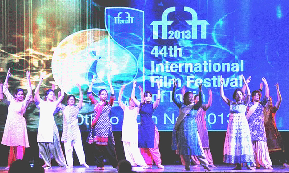 Dancers rehearse a sequence inside the air-conditioned hanger for the inaugural day on the eve of the 44th International Film Festival of India in Panjim on Tuesday.