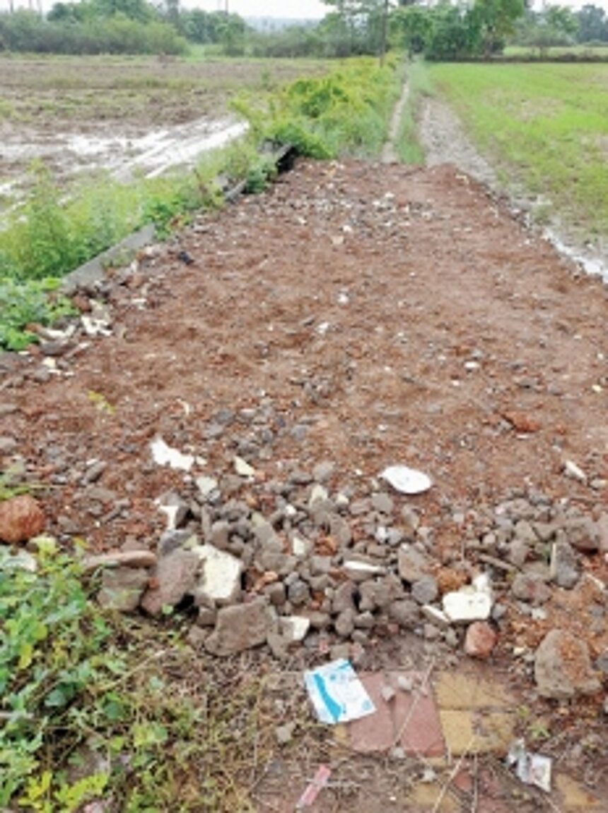 Debris dumped to construct illegal road in Sangolda 1 Debris dumped to construct illegal road in Sangolda