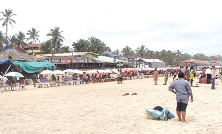 Deck beds are lined up at Baga beach on Saturday