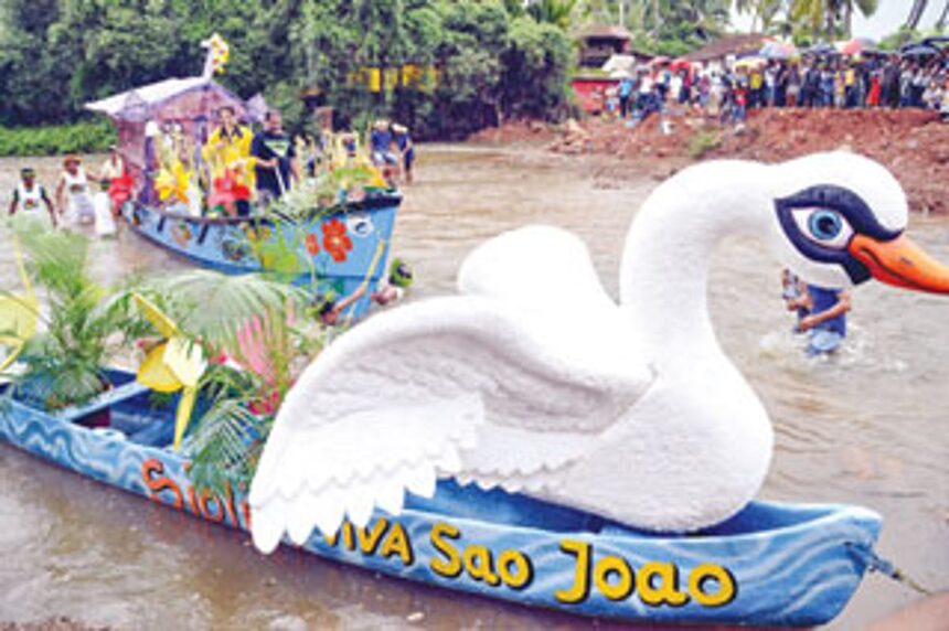 Decorated boats participate at the traditional Sao Joao Boat Festival