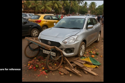 Delhi-Registered Car Crashes Into Hand Cart, Multiple Vehicles in Baga; No Injuries Reported