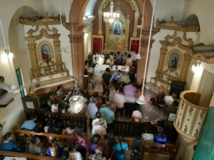 Devotees gather to attend the Novena of St. Anne in Raia