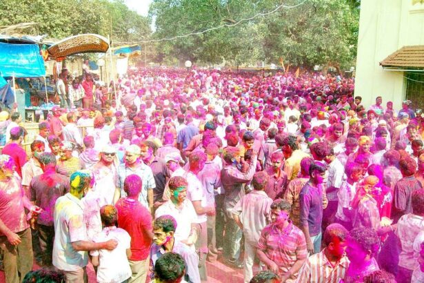 Devotees participate in the Gulal festival at Lord Damaodar temple in Zambaulim-Quepem.    photo by Santosh Mirajkar