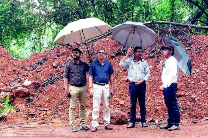Disaster management team inspects landslide site at Connem