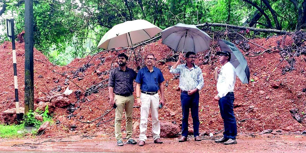 Disaster management team inspects landslide site at Connem
