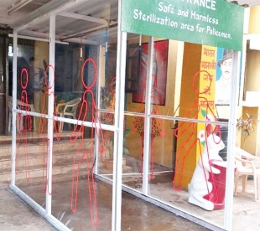 Disinfectant tunnel set up at IRB camp