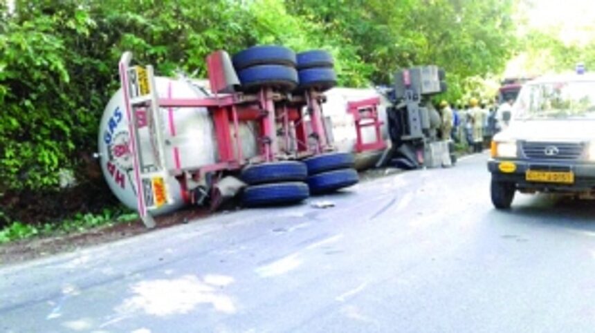 Driver dead after LPG tanker overturns 1 Driver dead after LPG tanker overturns