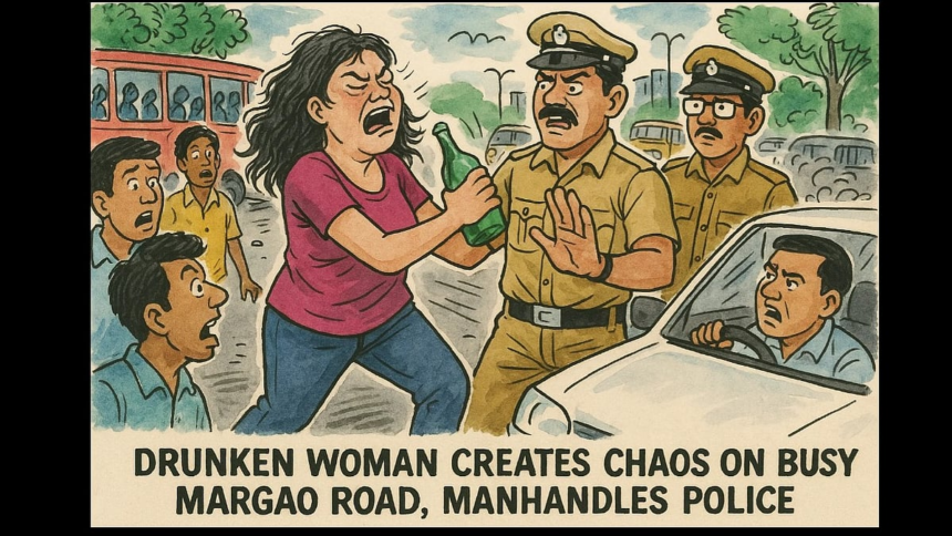 Drunken Woman Creates Chaos on Busy Margao Road, Manhandles Police 1 Drunken Woman Creates Chaos on Busy Margao Road, Manhandles Police