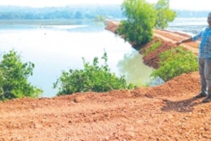 Due to fishing in inundated fields, work on long-awaited Kundaim-Chickhalpaine bhandara halted