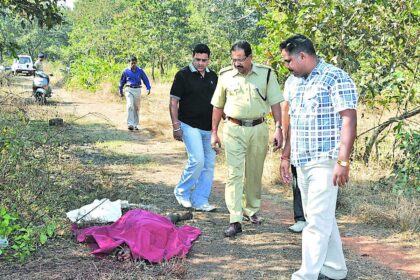 DySP Umesh Gaonkar and other police officers at the spot of the incident at Nessai.