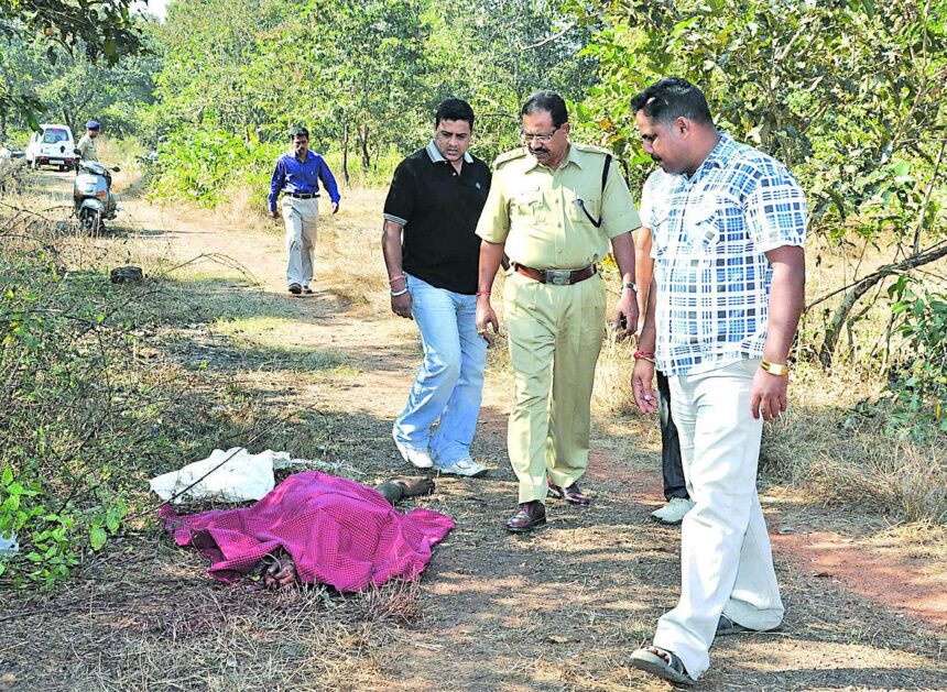 DySP Umesh Gaonkar and other police officers at the spot of the incident at Nessai.