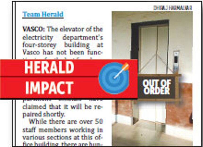 Elevator at Vasco’s Electricity department bldg repaired 1 Elevator at Vasco’s Electricity department bldg repaired