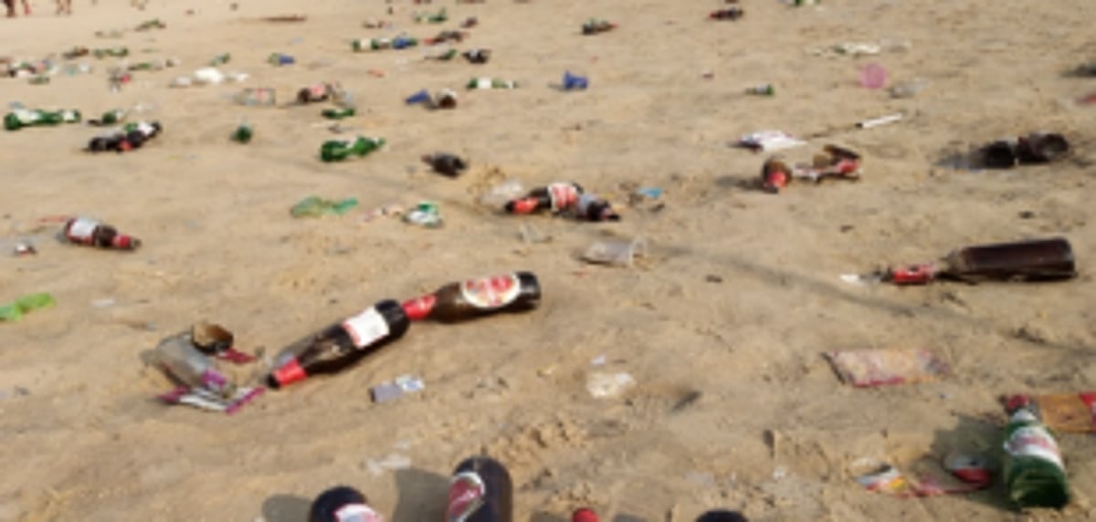 Empty beer bottles at Vasco park